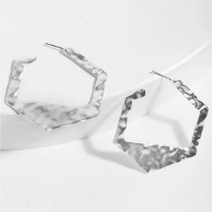Silvertone hammered angle earrings